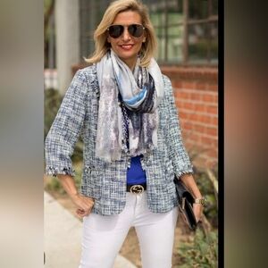 Gray Boucle Tweed Jacket Zipper